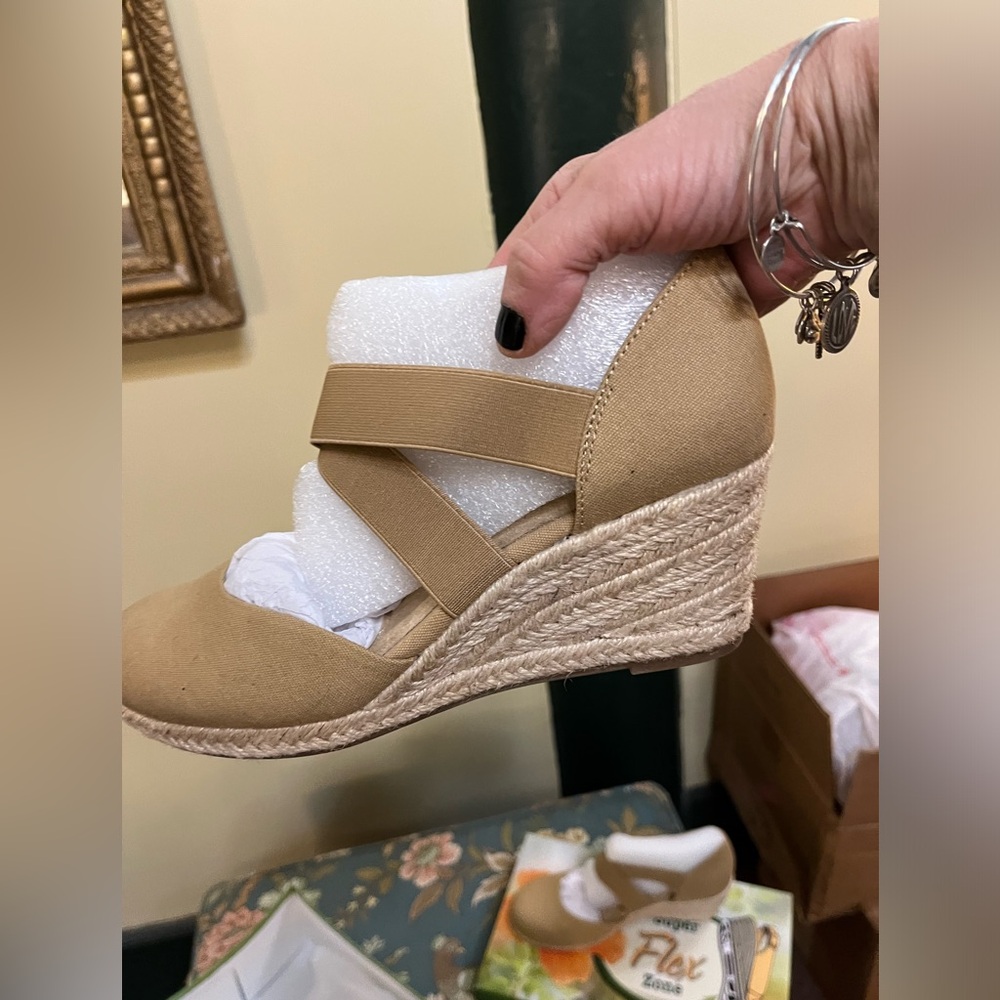 Women's Tan Wedge Espadrilles. Canvas….new in box